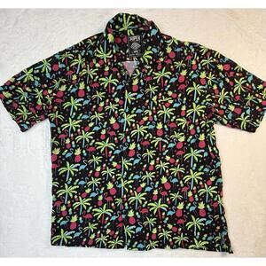 Super Massive Black Colorful Flamingo Pineapple Mens Short Sleeve Button Small